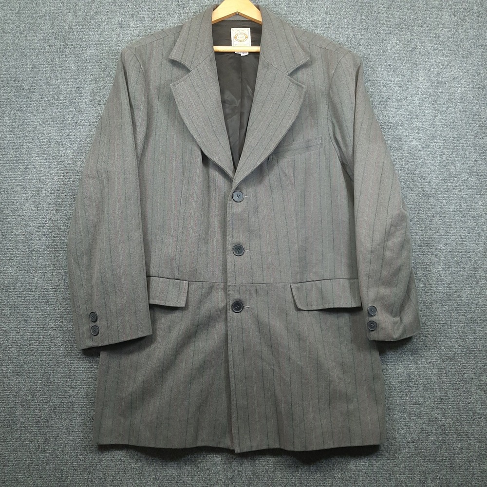 VTG Wah Maker Frontier Clothing Frock Coat 46 Grey Pinstripe Herringbone Men USA